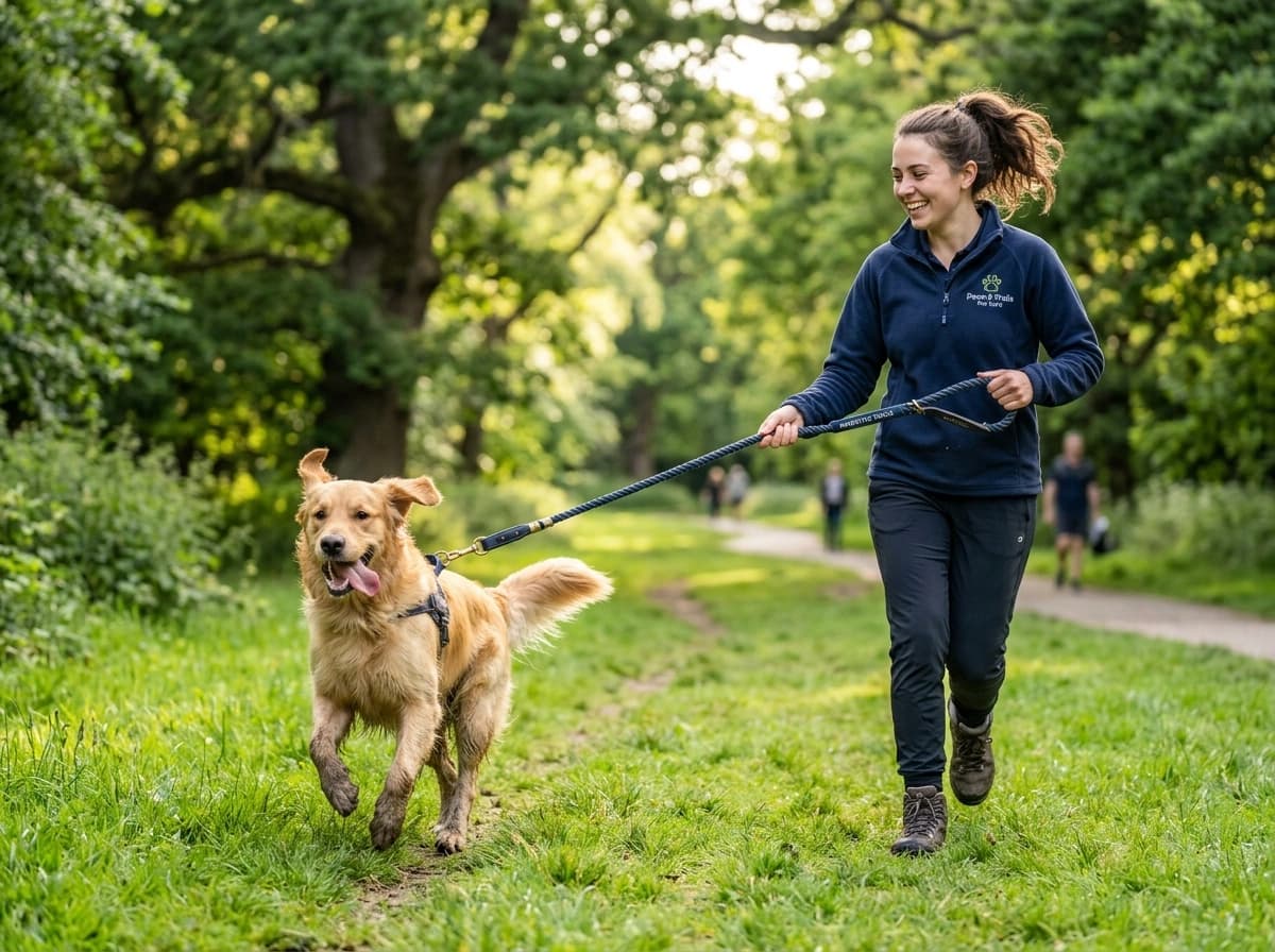 Happy golden retriever dog running outdoors in a sunlit park