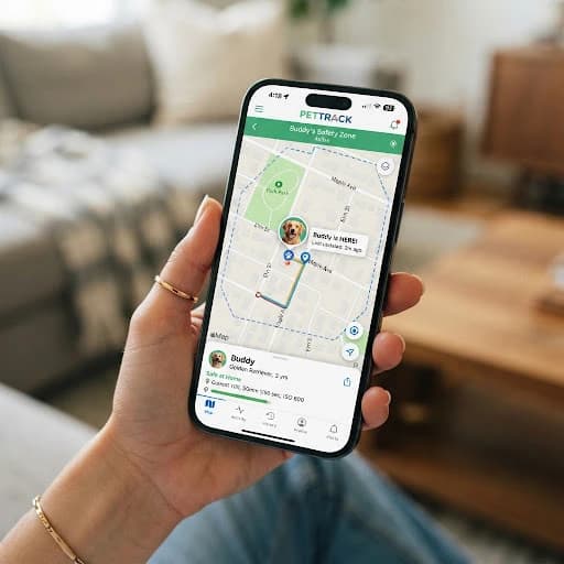 Track dog walk in real-time with live GPS alerts and photos illustration